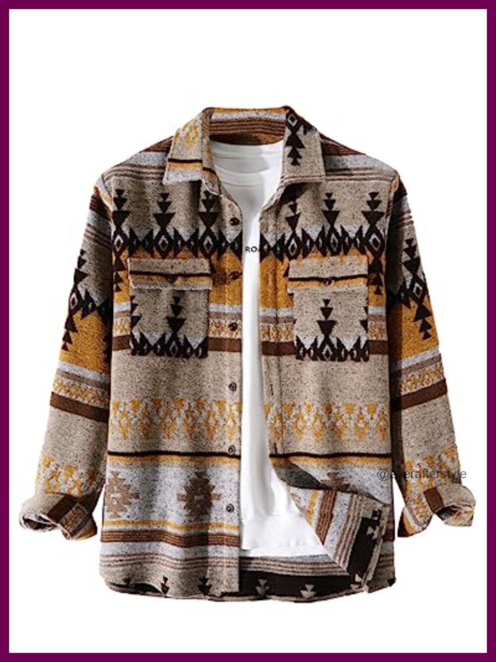 Men's Aztec Button Down Woolen Western Shacket Jacket Loose Fit